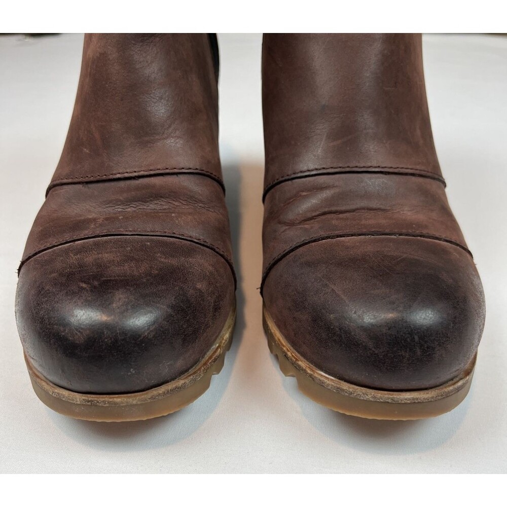 Sorel Women's Lea Wedge Boots Slip-On Waterproof Full Grain Brown Leather 8.5 - Picture 3 of 7
